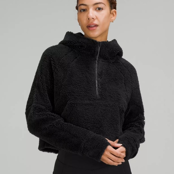 lululemon athletica Tops - Lululemon M/L black sherpa fleece Scuba oversized half-zip hoodie 25” ptp 21” L